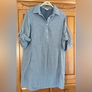Women’s soft cotton gauze shirtdress casual pullover dress POCKETS pinstripe S